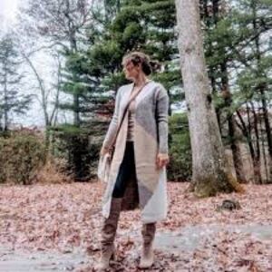 Women's Gray and Black Open Front Cardigan